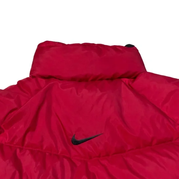 VTG Nike Puffer Down Filled Coat Mens Large Red Back Center Swoosh Y2K